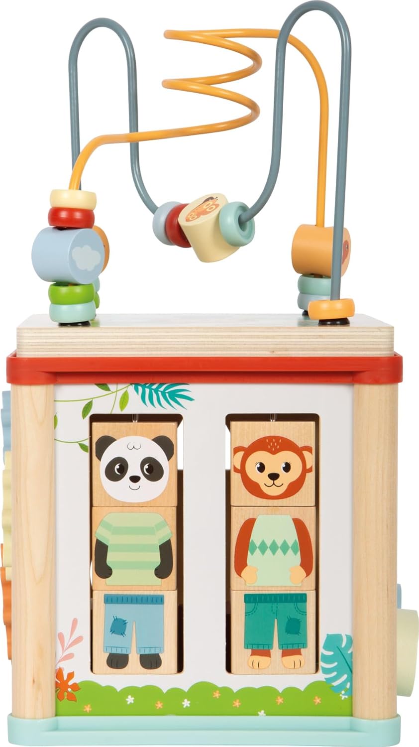 small foot Motor Activity Cube 'Jungle Friends', FSC® 100% gecertificeerd hout, 5 speeloppervlakken, voor kinderen vanaf 1 jaar, 12765