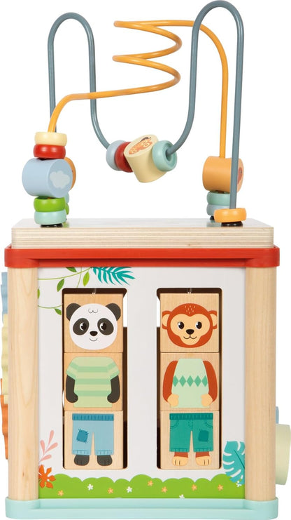 small foot Motor Activity Cube 'Jungle Friends', FSC® 100% gecertificeerd hout, 5 speeloppervlakken, voor kinderen vanaf 1 jaar, 12765