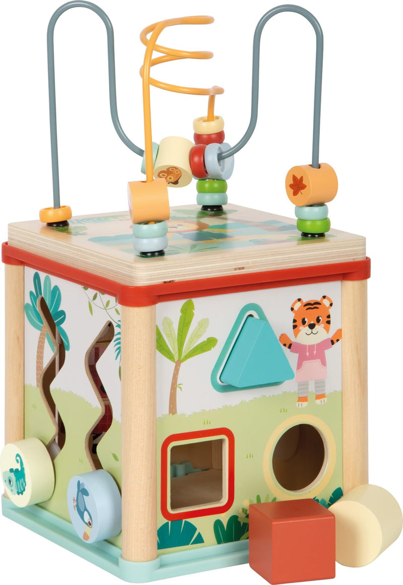 small foot Motor Activity Cube 'Jungle Friends', FSC® 100% gecertificeerd hout, 5 speeloppervlakken, voor kinderen vanaf 1 jaar, 12765