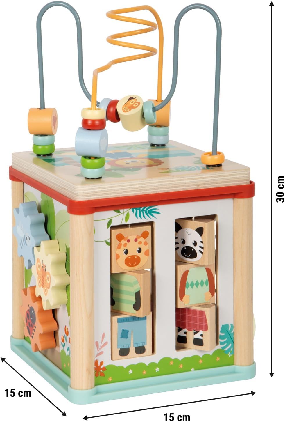 small foot Motor Activity Cube 'Jungle Friends', FSC® 100% gecertificeerd hout, 5 speeloppervlakken, voor kinderen vanaf 1 jaar, 12765