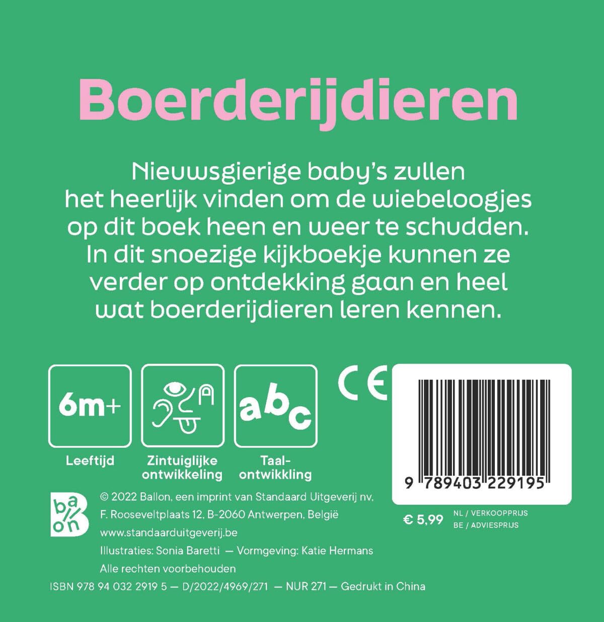 Standaard Uitgeverij - Boerderijdieren - Kartonboek met Wiebeloogjes