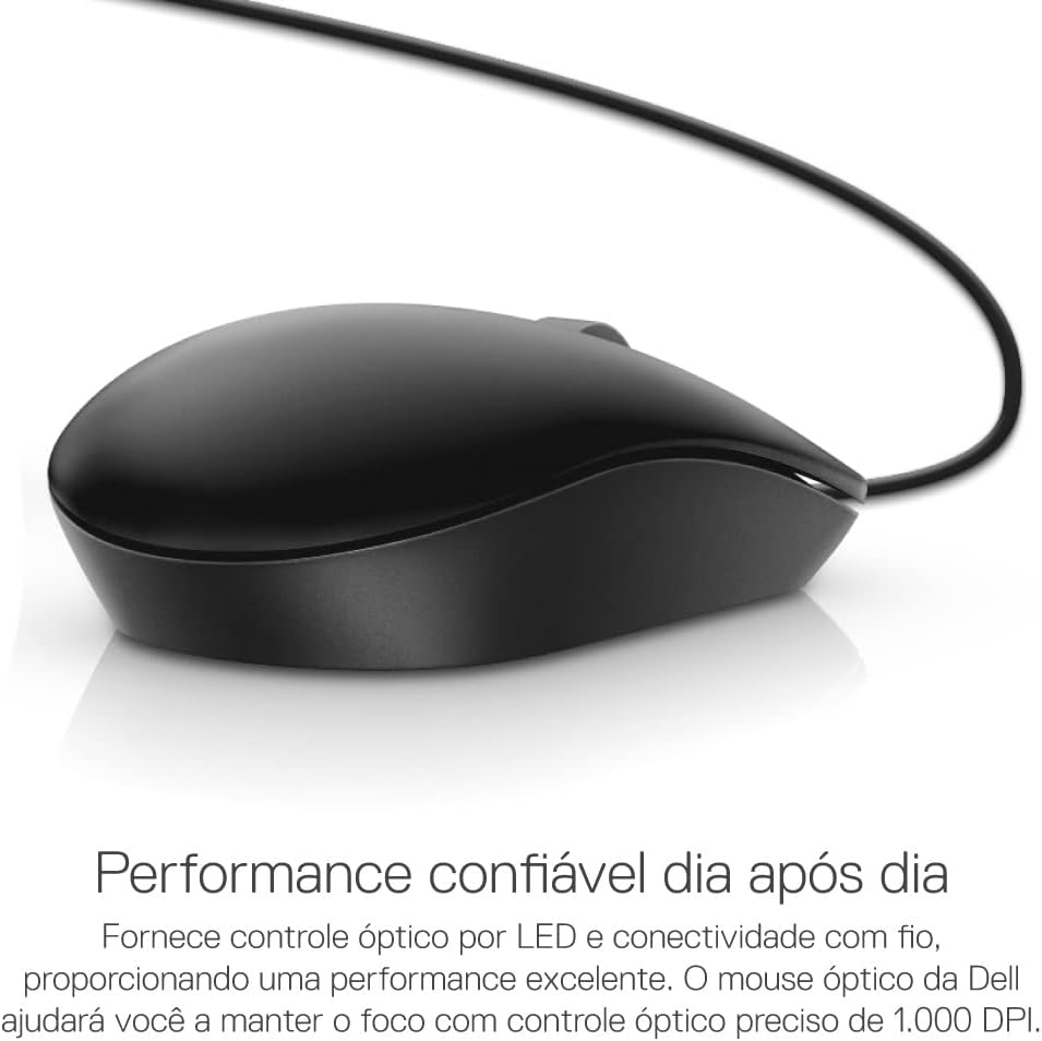 Dell Ms116 Wired Usb Mouse, 2-Buttons, 1000Dpi And Optical Tracking, Ambidextrous Design For Pc, Mac And Laptop, Black