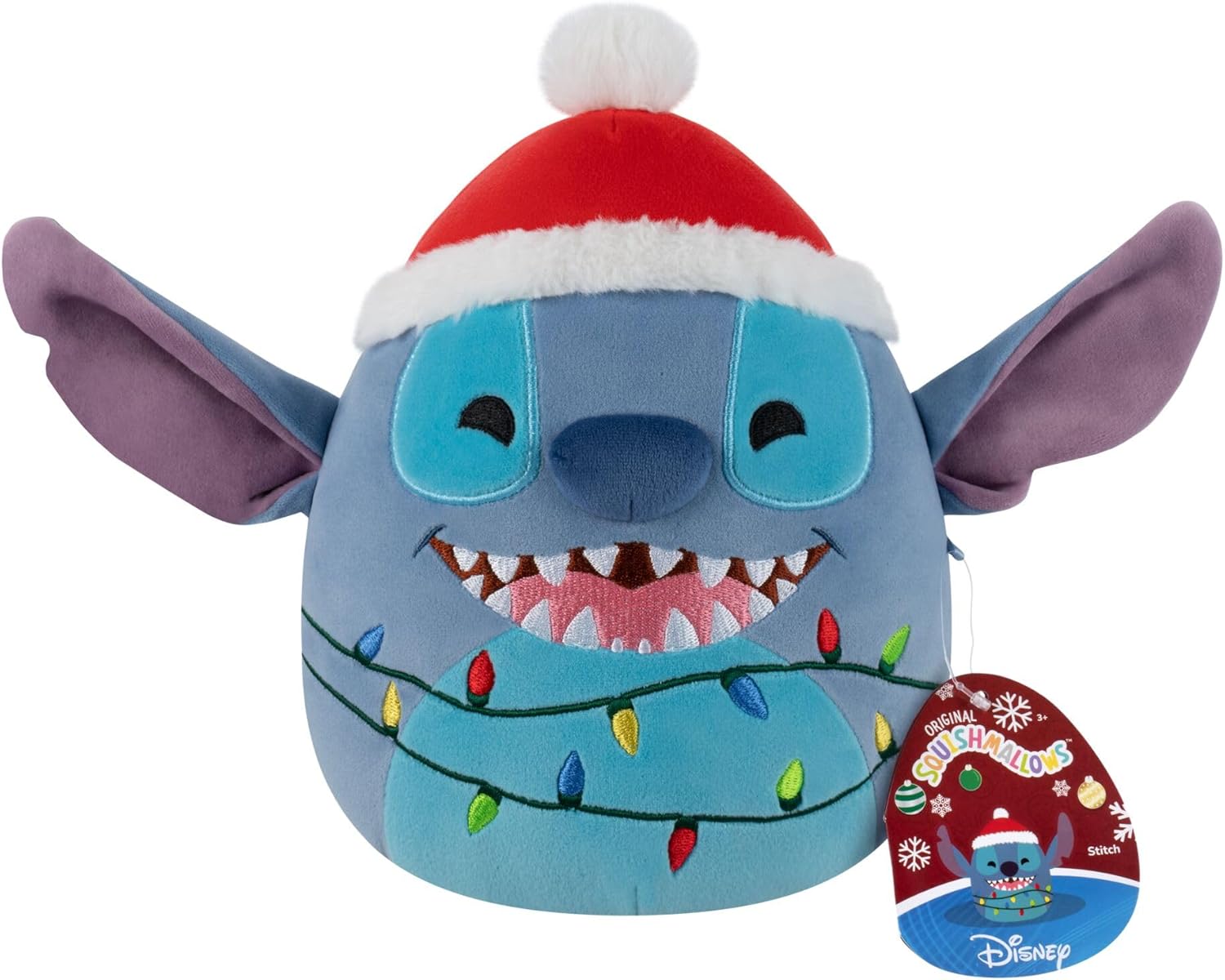 Squishmallows Original 8-Inch Disney Holiday Stitch with Santa Hat and String Lights | Collectable Cute Plush Toy, Cuddly Toys for Children, Soft Toys, Cute Teddies Suitable for Girls and Boys Ages 3+