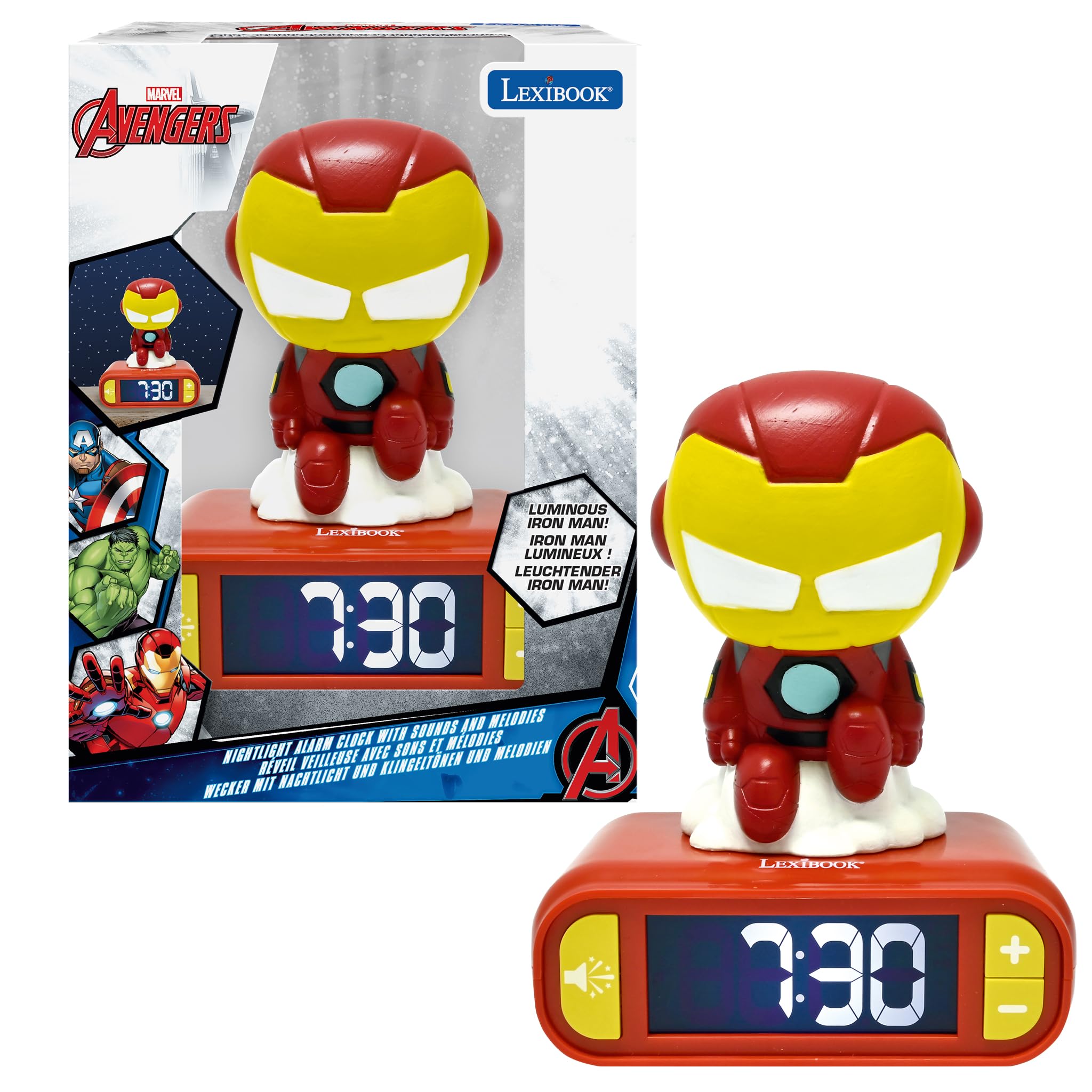 Lexibook - Iron Man Night Light Alarm Clock With Sounds - Red