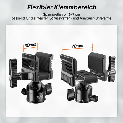 Rollei BH-U7 Ball Head Rifle Clamp 360° Rotation Hunting Accessories Span 3-7cm Aluminium & Rubber for Grifle Rest Shooting Stand 10kg Load Capacity 600g