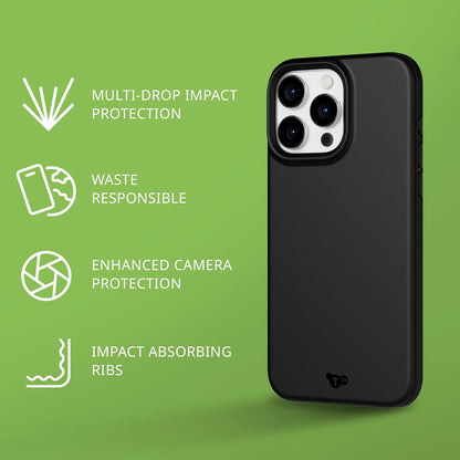 Tech21 Evo Lite hoesje voor iPhone 15 Pro Max, Zwart, Standaard telefoonhoesje, TPU en Biologisch afbreekbaar materiaal, Valbescherming: 3m