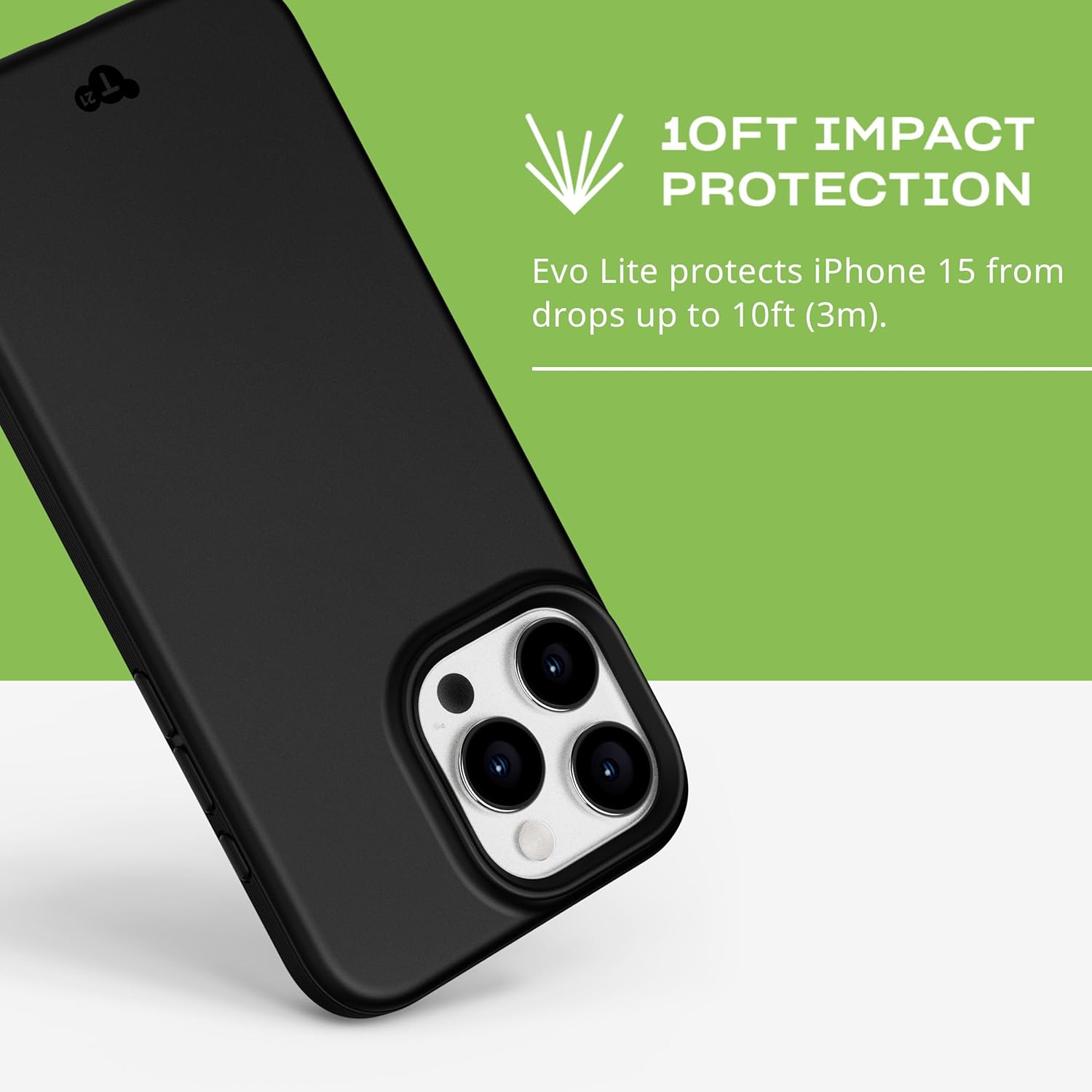 Tech21 Evo Lite hoesje voor iPhone 15 Pro Max, Zwart, Standaard telefoonhoesje, TPU en Biologisch afbreekbaar materiaal, Valbescherming: 3m