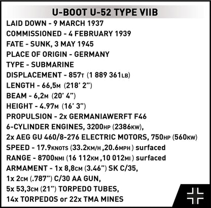 German Submarine Type VIIB (U-Boat U-52
