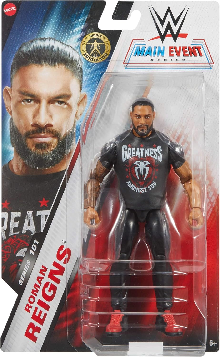 Mattel WWE Roman Reigns Action Figure, Main Event Series #151 6-inch Collectible with 10 Articulation Points & Life-Like Look, JCV27