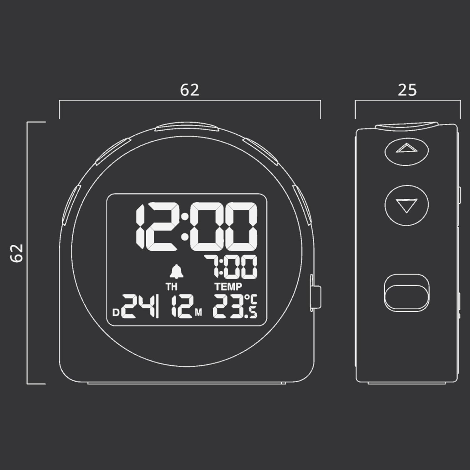 Muse: Travel Alarm Clock With Temperature And Date Display Dark Grey