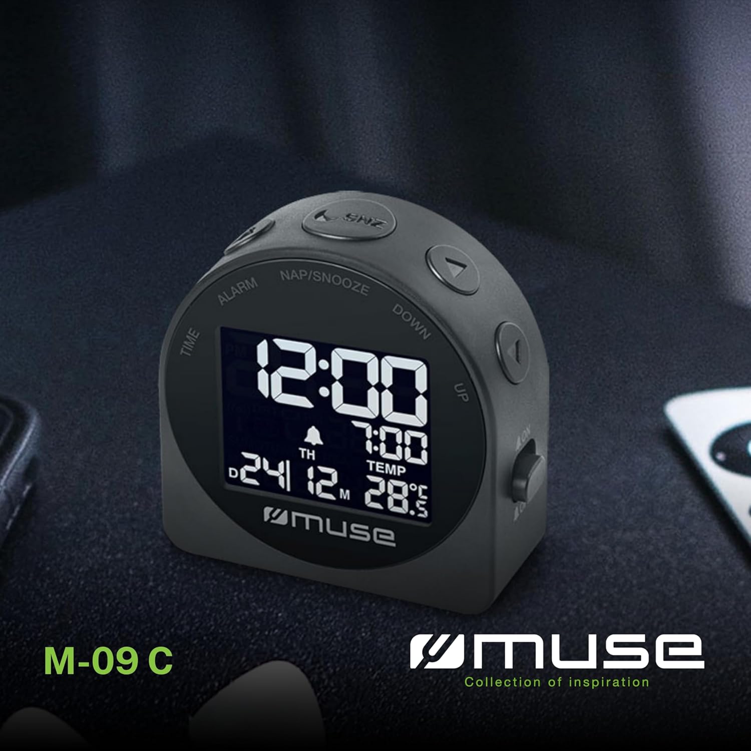 Muse: Travel Alarm Clock With Temperature And Date Display Dark Grey