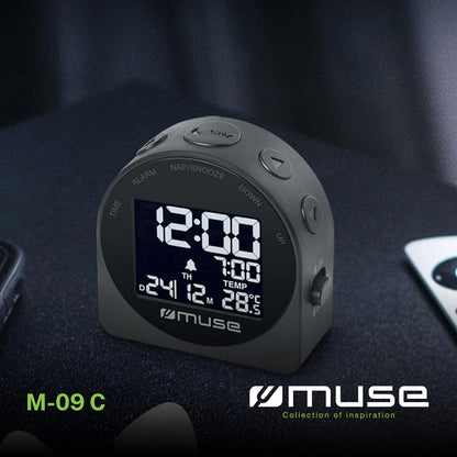 Muse: Travel Alarm Clock With Temperature And Date Display Dark Grey