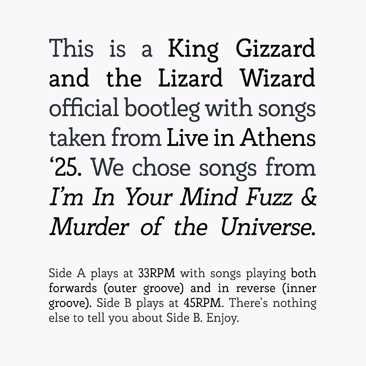 Songs from I'm in Your Mind Fuzz & Murder of the Universe: Live in Athens '25