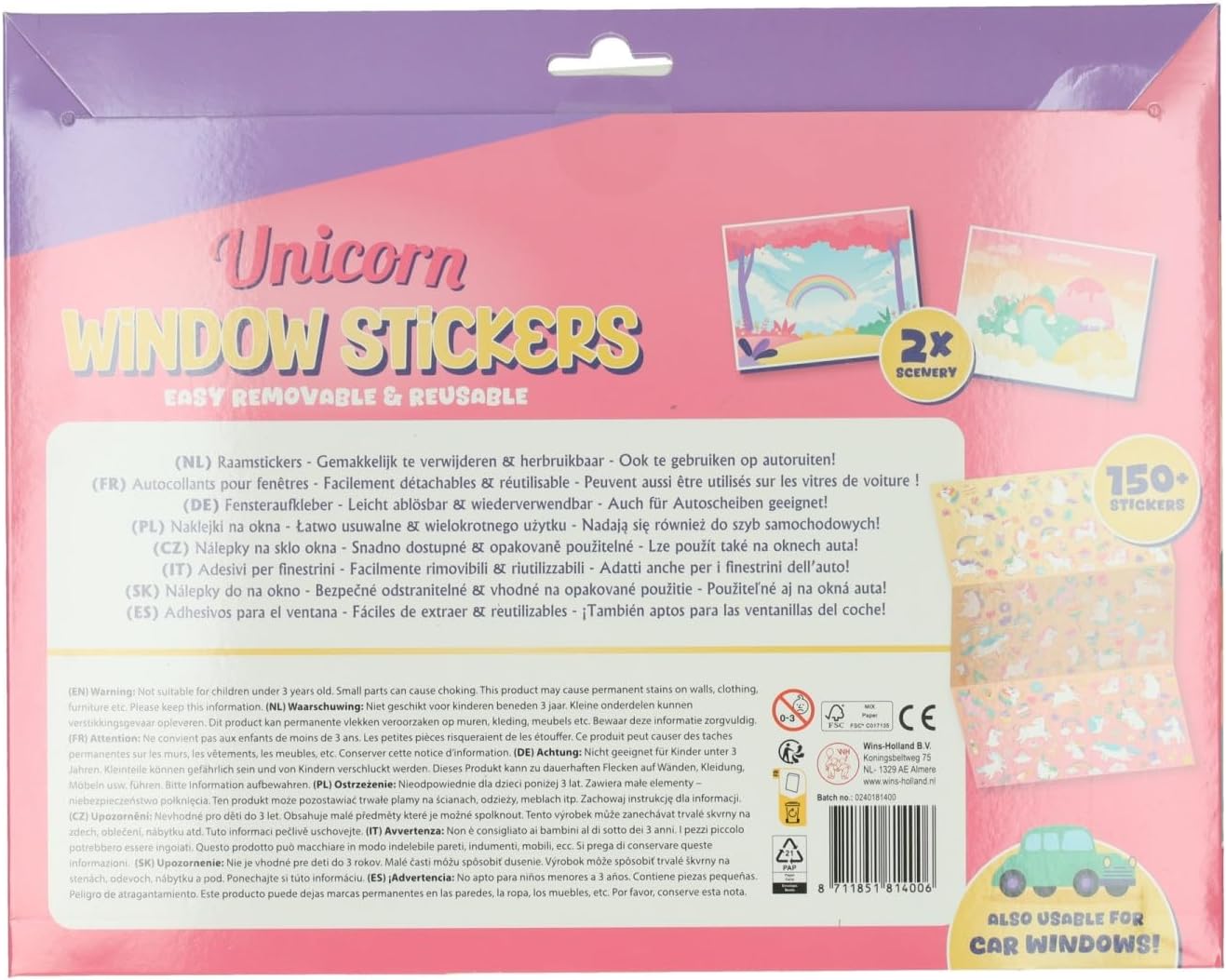 Wins Holland - Herbruikbare Eenhoorn Raamstickers 150st.