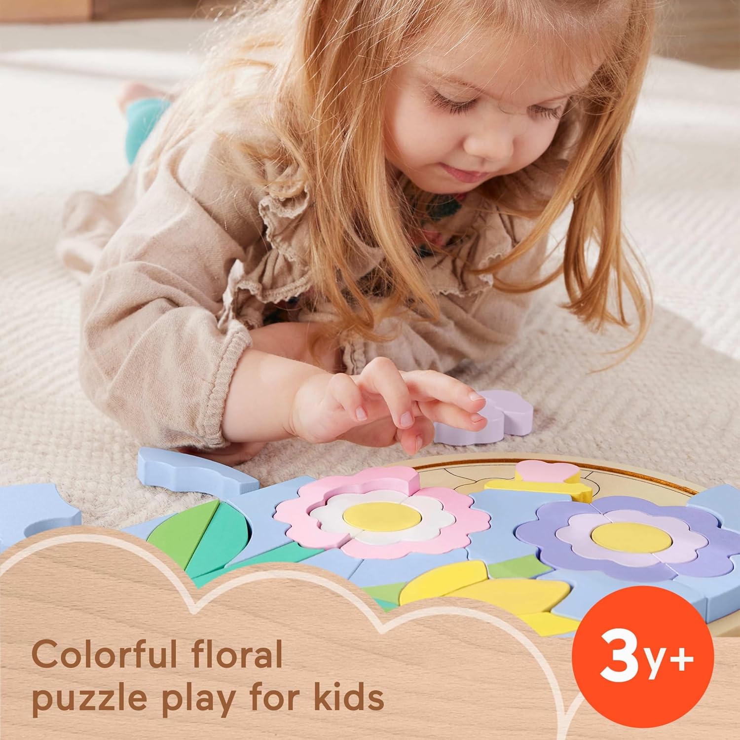 Fisher-Price kleuterspeelgoed houten bloemenpuzzel met stapelblokken, 37 FSC-gecertificeerde stukken hout voor kinderen vanaf 3 jaar, HXT97
