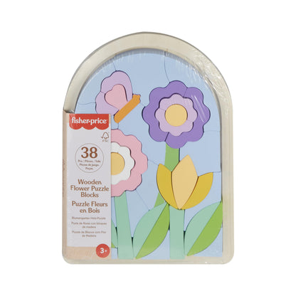 Fisher-Price kleuterspeelgoed houten bloemenpuzzel met stapelblokken, 37 FSC-gecertificeerde stukken hout voor kinderen vanaf 3 jaar, HXT97
