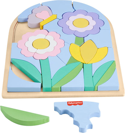 Fisher-Price kleuterspeelgoed houten bloemenpuzzel met stapelblokken, 37 FSC-gecertificeerde stukken hout voor kinderen vanaf 3 jaar, HXT97
