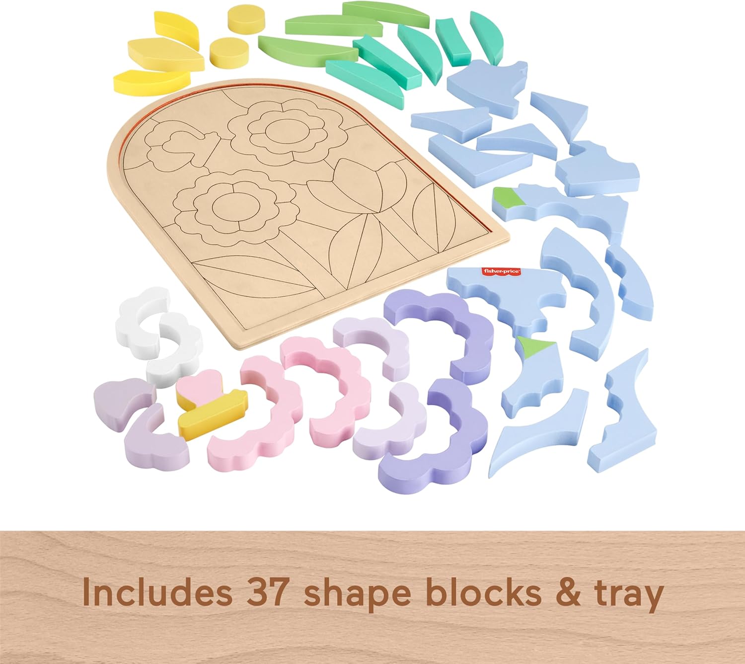 Fisher-Price kleuterspeelgoed houten bloemenpuzzel met stapelblokken, 37 FSC-gecertificeerde stukken hout voor kinderen vanaf 3 jaar, HXT97