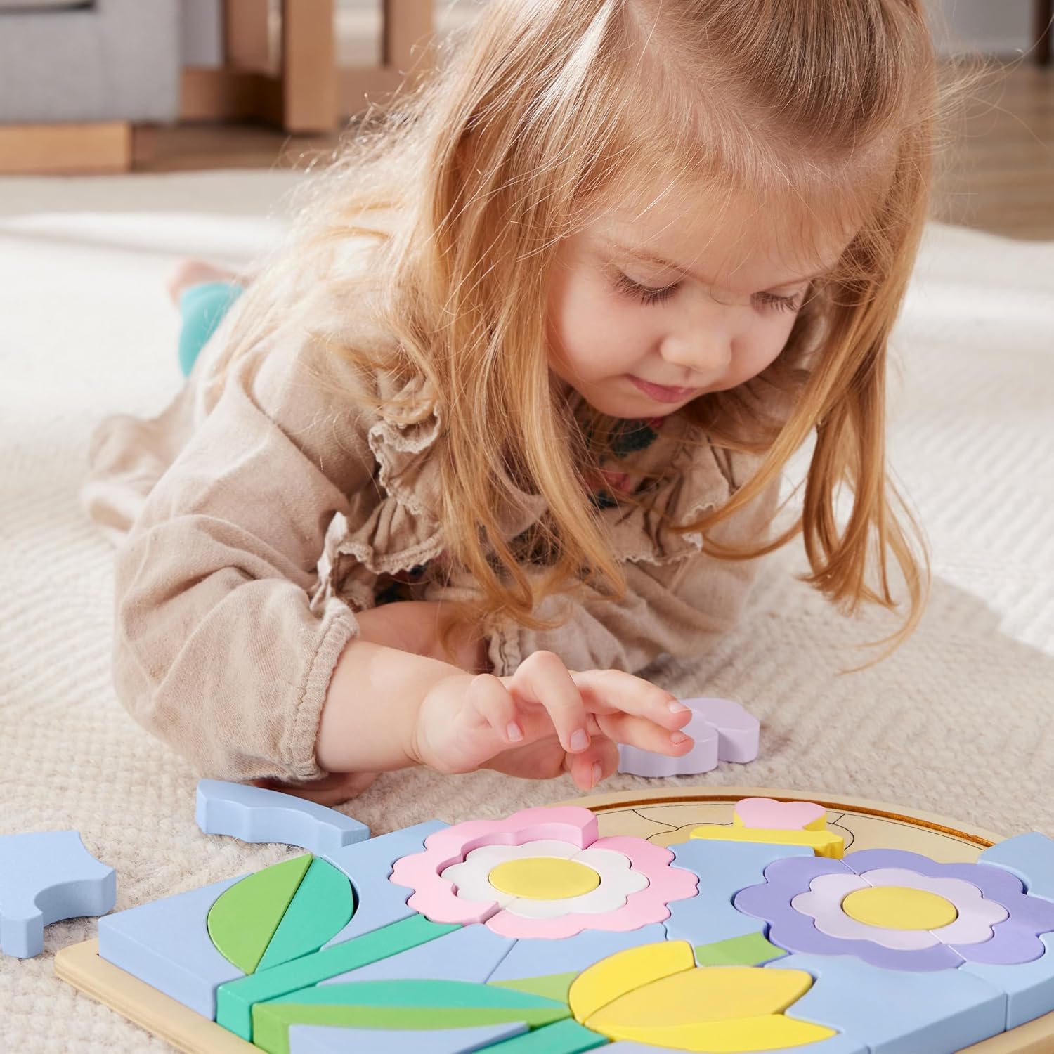 Fisher-Price kleuterspeelgoed houten bloemenpuzzel met stapelblokken, 37 FSC-gecertificeerde stukken hout voor kinderen vanaf 3 jaar, HXT97