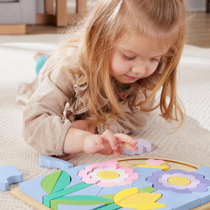 Fisher-Price kleuterspeelgoed houten bloemenpuzzel met stapelblokken, 37 FSC-gecertificeerde stukken hout voor kinderen vanaf 3 jaar, HXT97