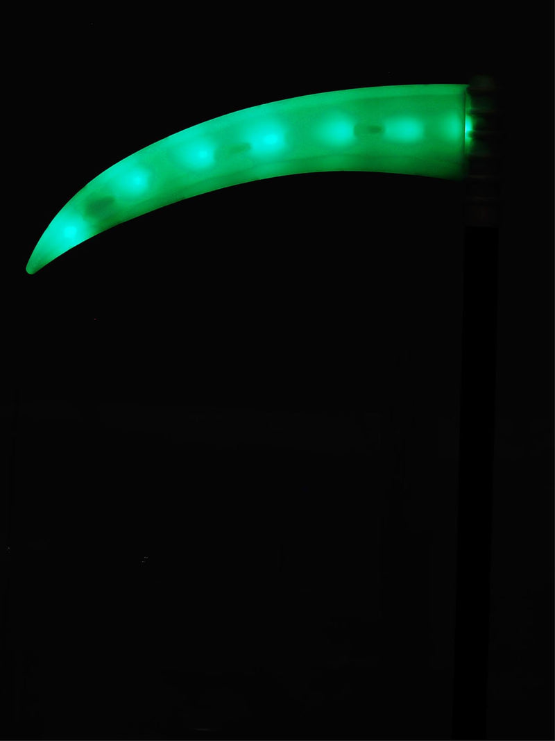 Smiffys Light Up Green LED Scythe Adjustable Halloween Fancy Dress Prop for Adults and Kids Grim Reaper Costume Accessory with Glowing Blade Effect Ideal for Trick or Treat and Themed Events