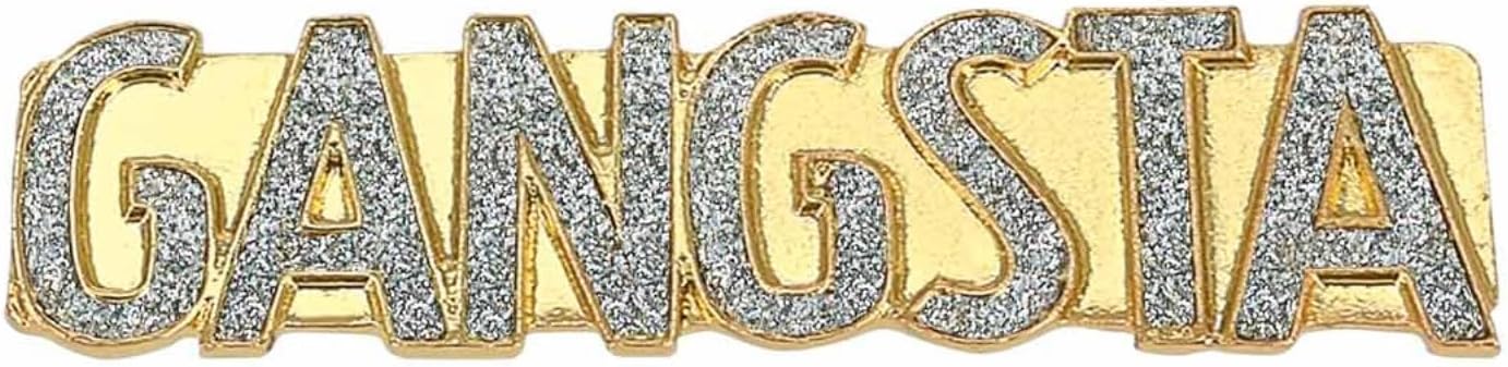 Smiffys 90s Gangsta Ring Fancy Dress Accessory for Adults Statement Gold Bling Ring with Diamante Lettering Ideal for Hip Hop Rappers 90s Throwback Parties Festivals and Fancy Dress Costumes