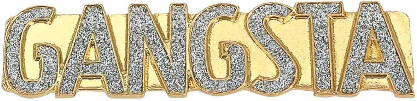 Smiffys 90s Gangsta Ring Fancy Dress Accessory for Adults Statement Gold Bling Ring with Diamante Lettering Ideal for Hip Hop Rappers 90s Throwback Parties Festivals and Fancy Dress Costumes