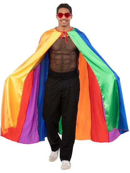 Smiffys Rainbow Cape Colourful Pride Costume Accessory for Adults LGBTQ Parades Fancy Dress Events Festivals and Parties Lightweight Satin Feel Unisex Cape with Tie Neck Design for Celebration & Fun