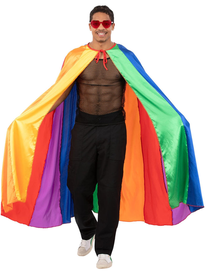 Smiffys Rainbow Cape Colourful Pride Costume Accessory for Adults LGBTQ Parades Fancy Dress Events Festivals and Parties Lightweight Satin Feel Unisex Cape with Tie Neck Design for Celebration & Fun