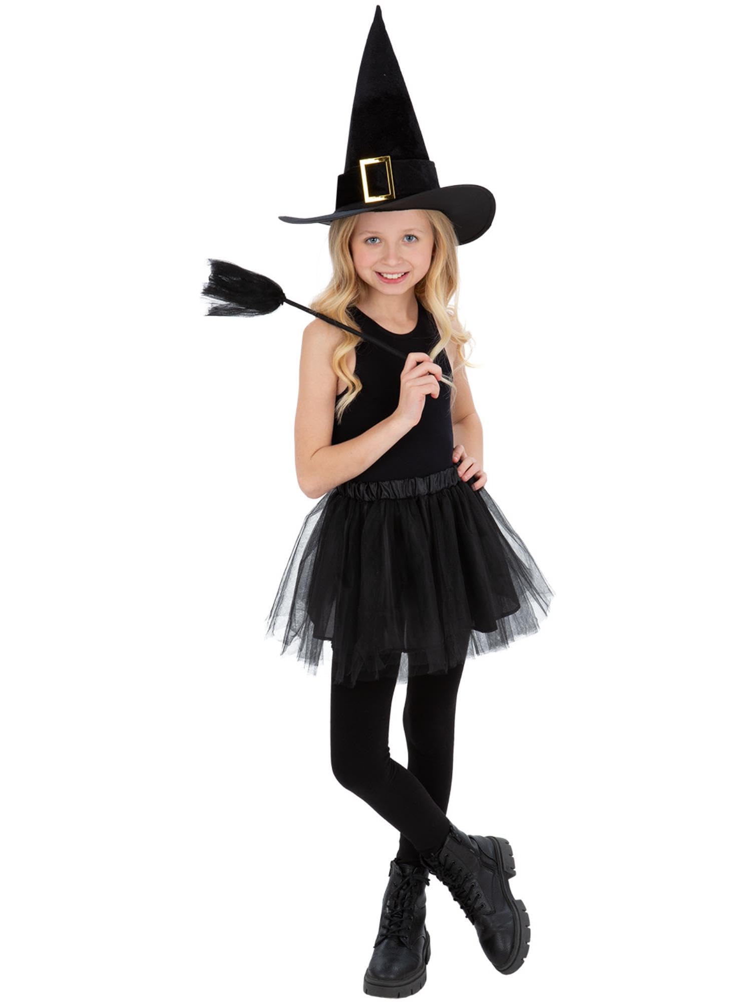 Smiffys Kids Witch Kit with Tutu Hat and 50cm Broom Girls Halloween Fancy Dress Outfit Children’s Spooky Costume Accessory Set