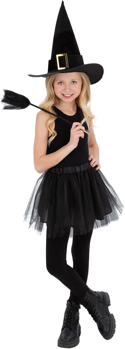 Smiffys Kids Witch Kit with Tutu Hat and 50cm Broom Girls Halloween Fancy Dress Outfit Children’s Spooky Costume Accessory Set