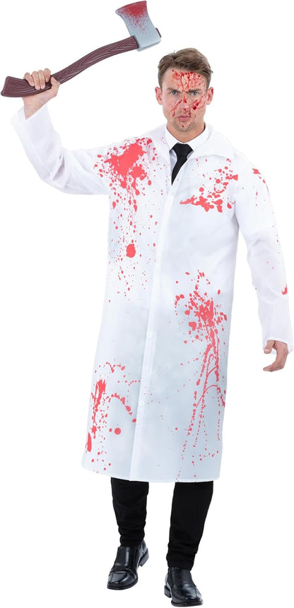 Smiffys Unisex American Killer Kit Bloody Printed PVC Poncho with Toy Axe Scary Halloween Horror Costume Accessory for Men and Women Fancy Dress, Small-Medium