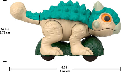 Fisher-Price Imaginext Jurassic World Dinosaur, Ankylosaurus Push-Toy with Rolling Wheels & Wiggling Motion, 5.5 Inches Tall