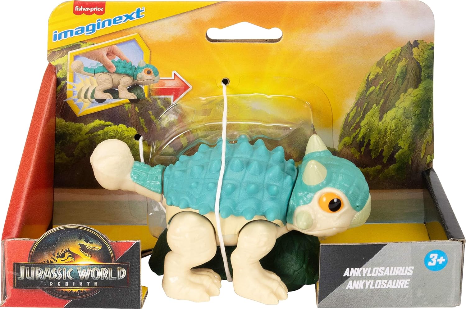 Fisher-Price Imaginext Jurassic World Dinosaur, Ankylosaurus Push-Toy with Rolling Wheels & Wiggling Motion, 5.5 Inches Tall