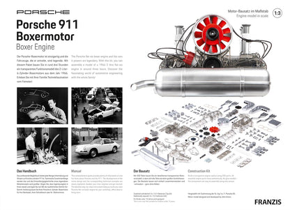 FRANZIS 67224 Porsche 911 Boxer Engine. 290 Piece Kit, Transparent Functional Model, Movable Crankshaft, Pistons and Valves, Includes Rich... Air-Cooled 6 Cylinder Engine Model