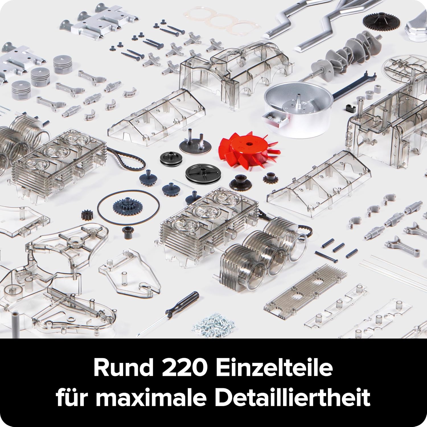 FRANZIS 67224 Porsche 911 Boxer Engine. 290 Piece Kit, Transparent Functional Model, Movable Crankshaft, Pistons and Valves, Includes Rich... Air-Cooled 6 Cylinder Engine Model