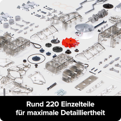 FRANZIS 67224 Porsche 911 Boxer Engine. 290 Piece Kit, Transparent Functional Model, Movable Crankshaft, Pistons and Valves, Includes Rich... Air-Cooled 6 Cylinder Engine Model