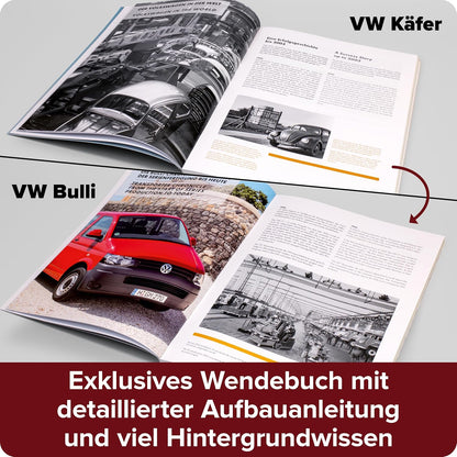 FRANZIS 67308 Volkswagen VW 4-cylinder boxer engine 2 in 1, faithful engine kit in scale 1:4, including sound module, instructions and 100-page accompanying book