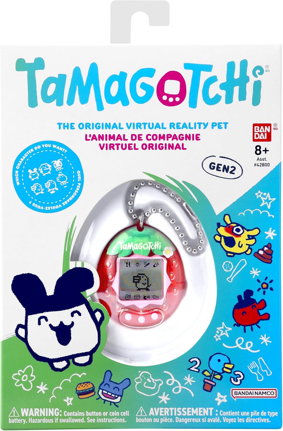 Bandai, Tamagotchi Virtueel huisdier, origineel Fresh Strawberry, meerkleurig, 42998, elektronisch speelgoed voor kinderen vanaf 8 jaar, je favoriete elektronische huisdier met nieuwe ontwerpen om te