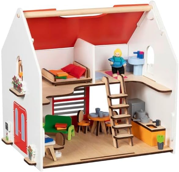 Goki - Goki Houten Draagbaar Poppenhuis met Accessoires