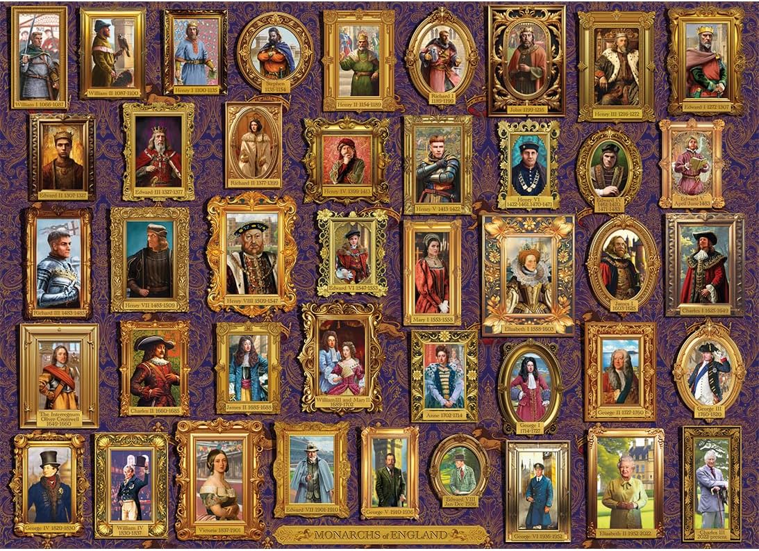 Gibsons Monarchs of England 1000 Piece Jigsaw Puzzle for Adults – British Royal History Puzzle Featuring Kings & Queens Timeline – Educational Premium Puzzle - Sustainable Gift for History Lovers