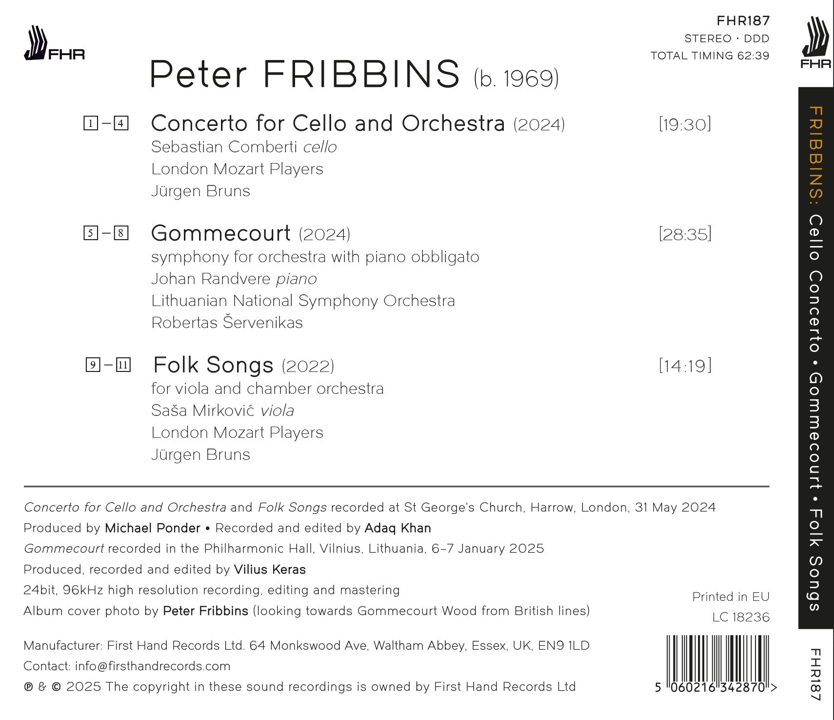 Fribbins: Gommecourt/Cello Concerto/Folk Songs