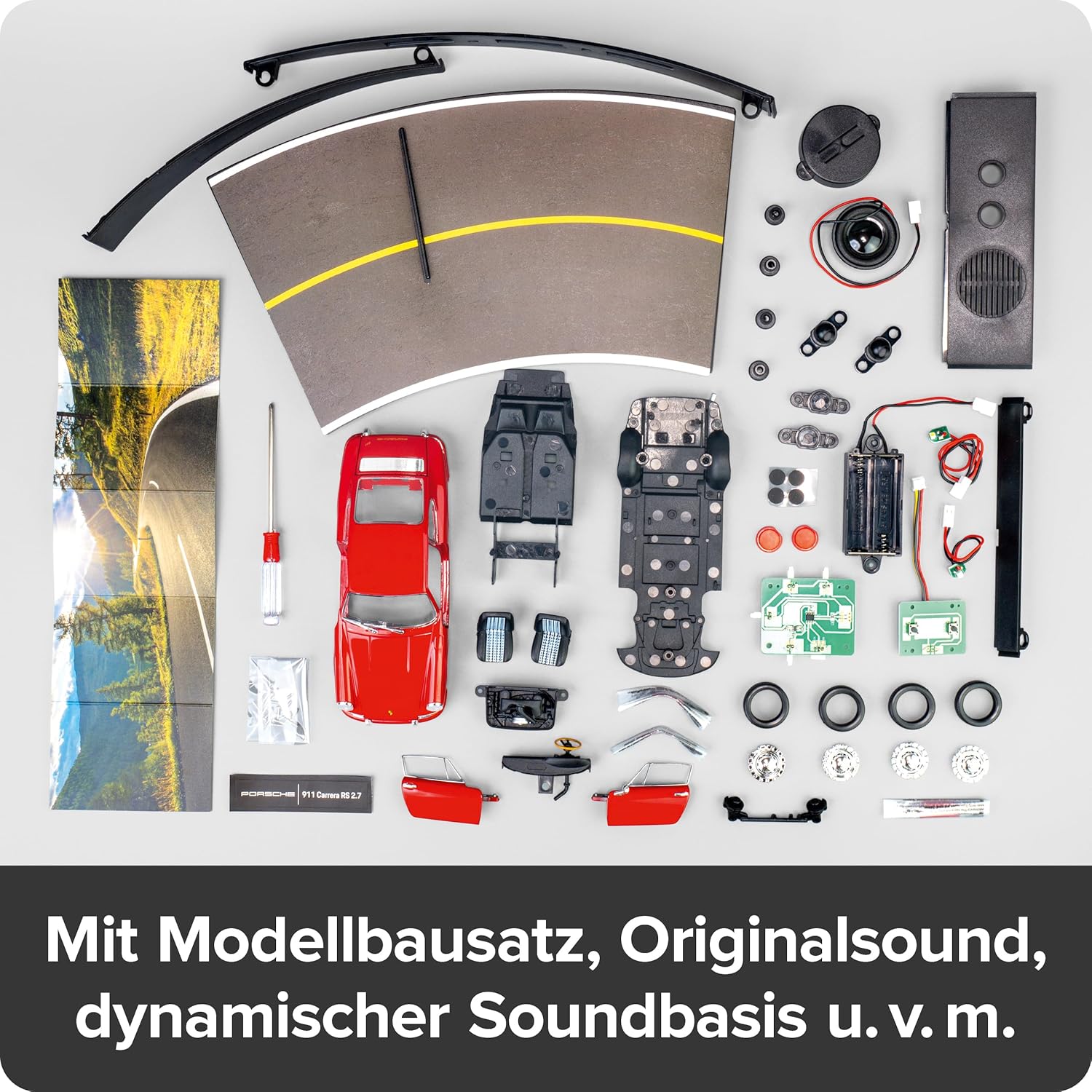FRANZIS 67247 Porsche 911 Build Your Legend Detailed Model Kit Including Sound Module, LED Lighting, Accompaniment Book