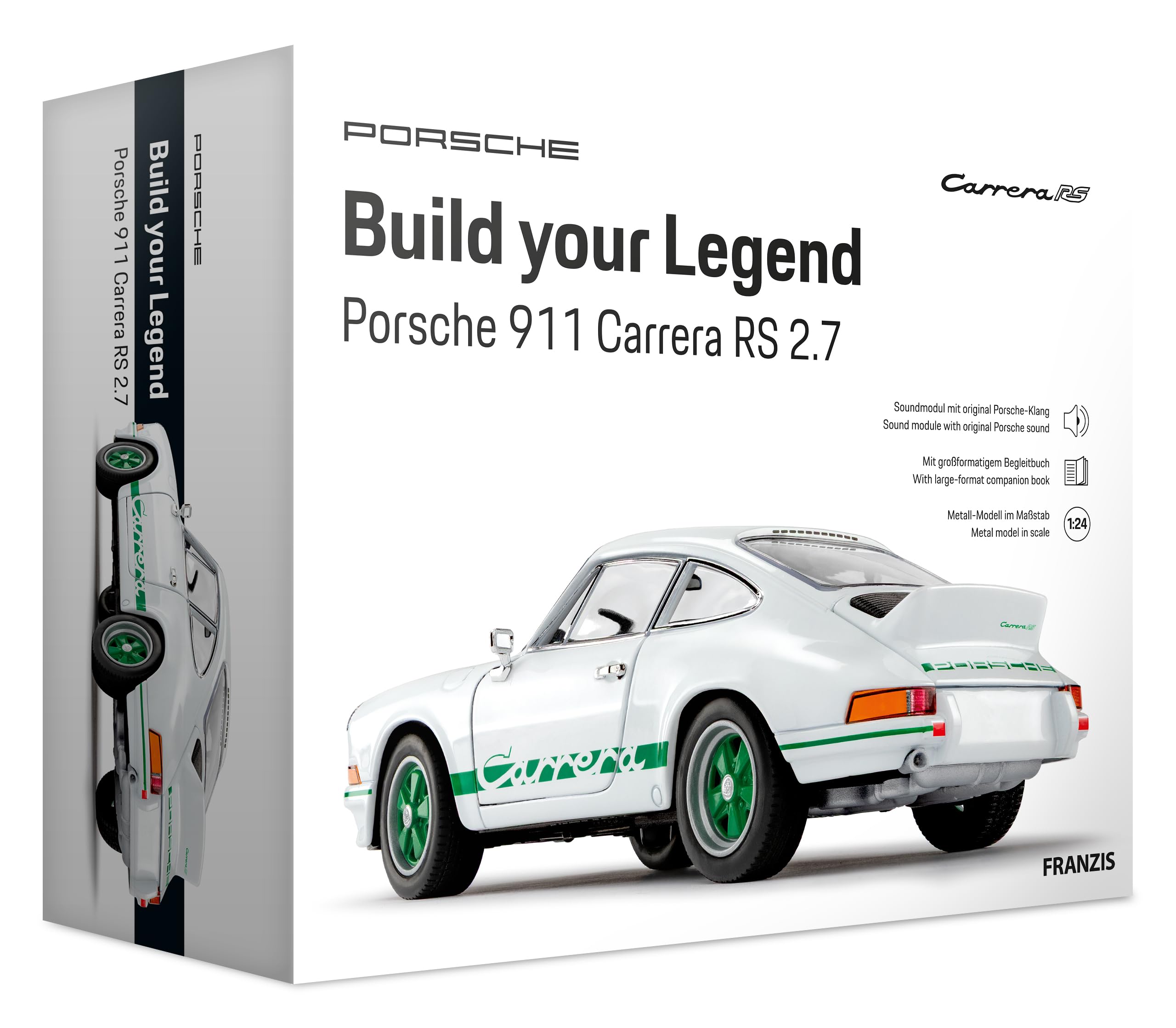 FRANZIS 67267 Porsche 911 Carrera RS 2.7 Build Your Legend Detailed Model Kit Including Sound Module, LED Lighting, Accompaniment Book