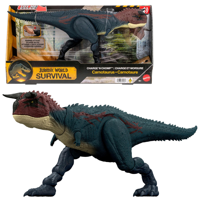 Mattel Jurassic World Dinosaur Action Figure, Running & Biting Carnotaurus with Roar Sounds, Charge N Chomp, Digital Play, JKG85