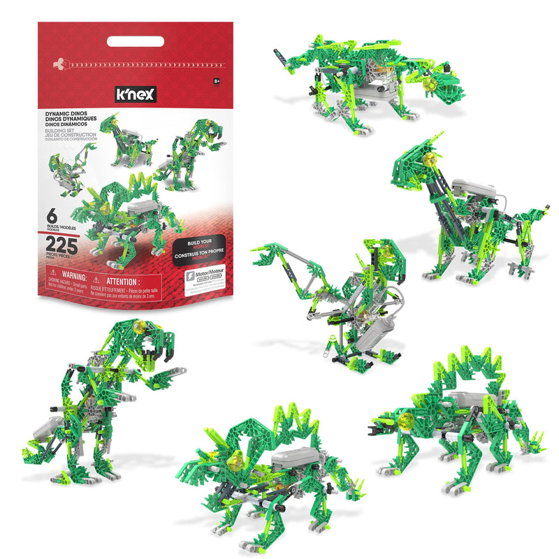 Basic Fun K'NEX Dynamic Dinos Building Set – STEM Construction Kit with 253 Pieces & Zipper Bag – Buildable Dinosaur Toys for Kids Aged 7+