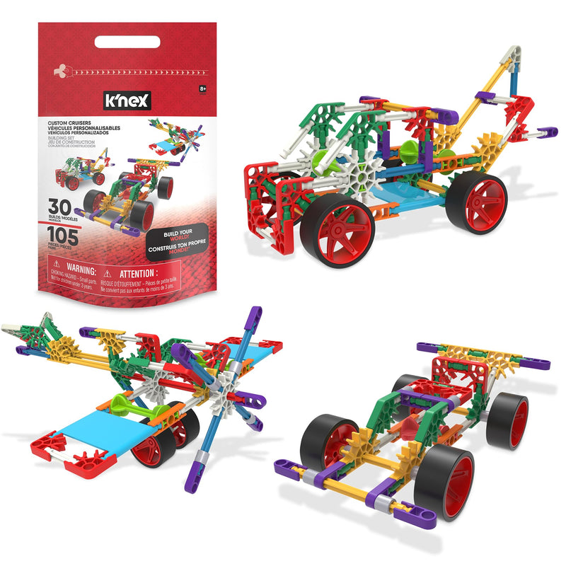 Basic Fun K'NEX Custom Cruisers Building Set – 30 Model STEM Construction Kit with 325 Pieces & Storage Bag – Creative Toy for Kids Aged 7+