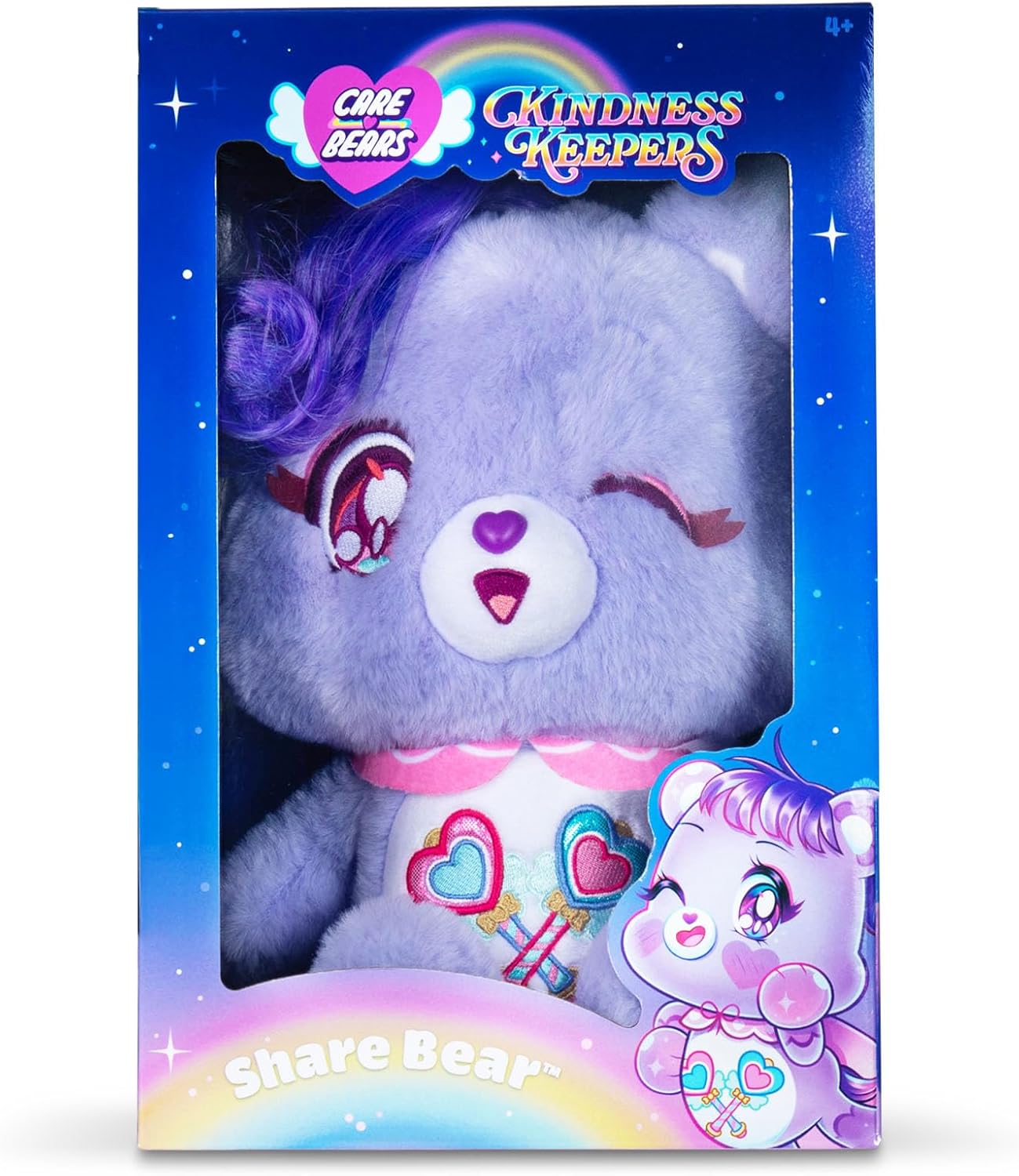 Basic Fun Care Bears 35cm Kindness Keepers Plush – Share Bear Eco-Friendly Soft Toy with Cute Expression & Belly Badge – Adorably Collectible Plush for Kids & Fans