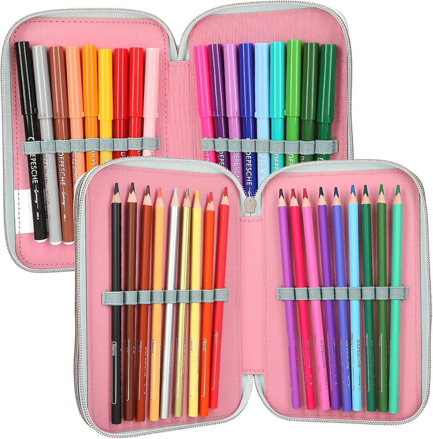 Miss Melody - Triple Pencil Case With Horse Head Application - Sage Green