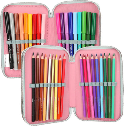 Miss Melody - Triple Pencil Case With Horse Head Application - Sage Green